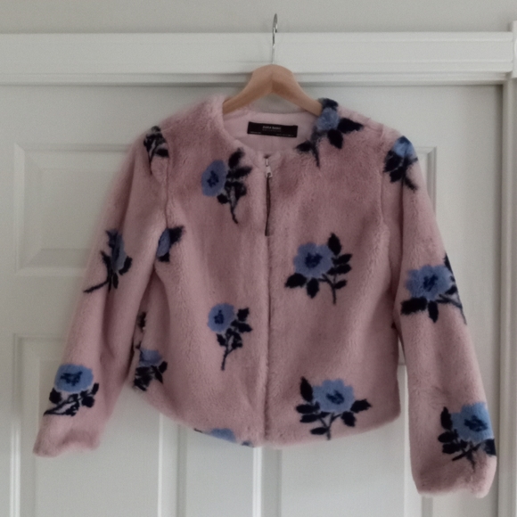Zara Faux Fur Floral Jacket In Size XS, NWOT - Picture 4 of 7